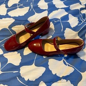 Patent Mary Jane Pumps in Deep Wine Red